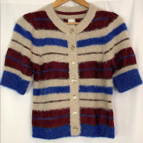 Maeve Anthropologie Short-Sleeve Fuzzy Cardigan Sweater Size S - Picture 6 of 10